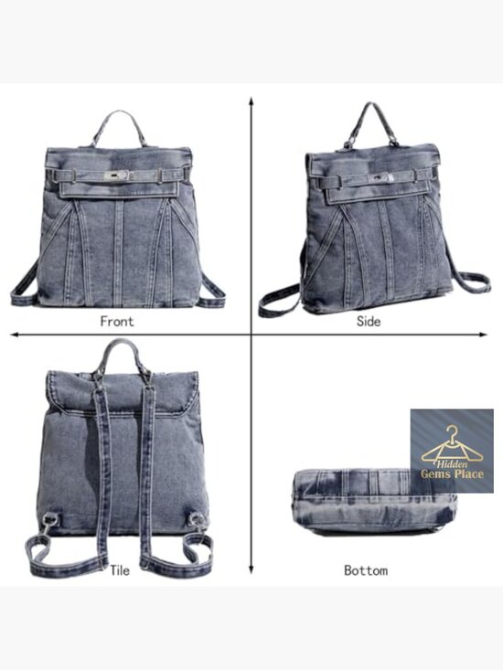 Vintage Wash Denim Backpack, Large Capacity Daypack for Travel School Work